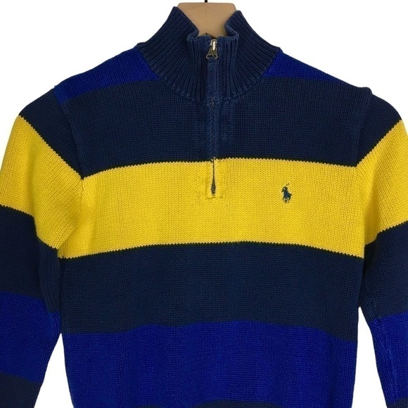 POLO by RALPH LAUREN Quarter Zip Sweater Stripe Classic Kid’s Boy’s Size Small - Picture 2 of 9